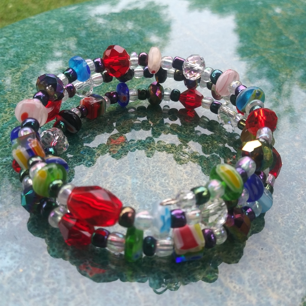 Christmas Candy Millefiori Glass Beaded Bracelet Gemstone Handmade - Picture 12 of 17
